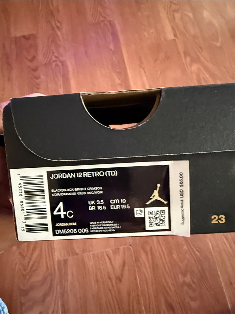 Jordan 12 Retro (TD) Black with Bright Crimson and Gold Accents